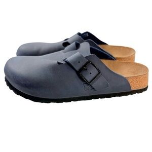 Birkenstock Boston Blue Leather Clogs EU 39 US L8 M6 Buckle Slip On Sandals